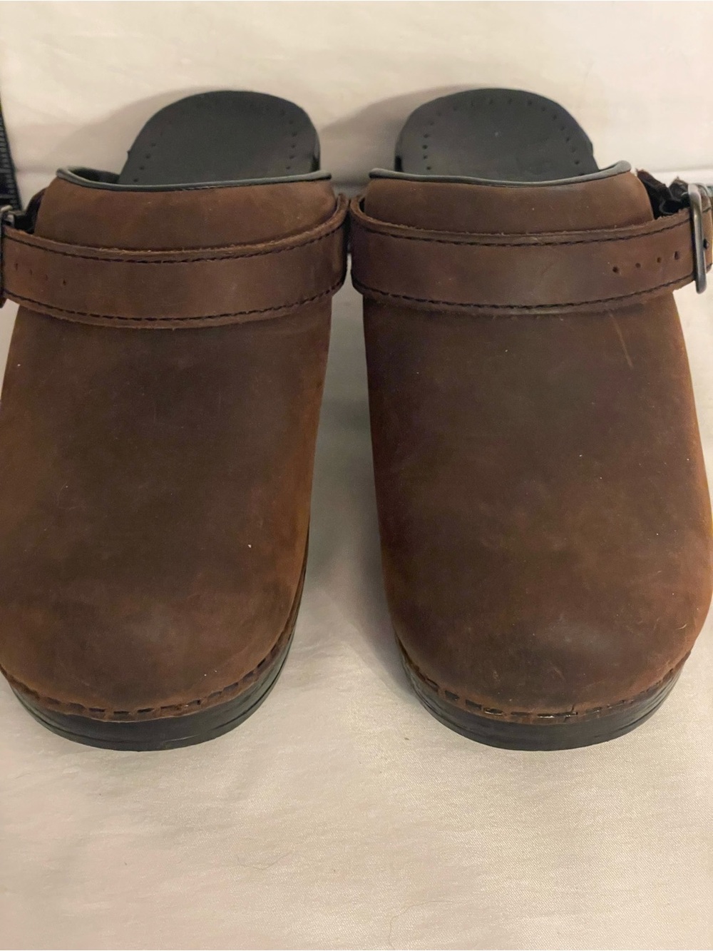 Dansko Brown Leather Clogs with Buckle Strap